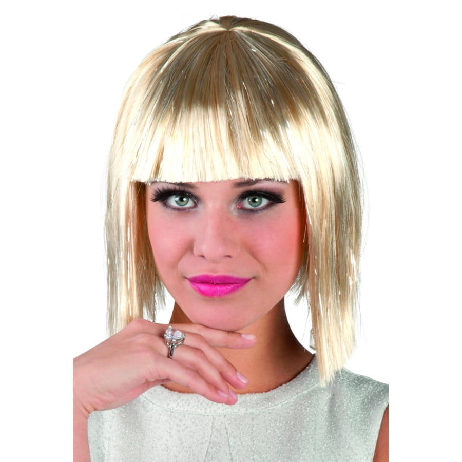 Perruque carré court blonde argenté avec frange