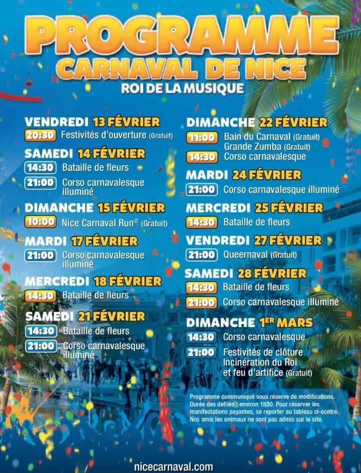 Programme du carnaval de Nice 2015