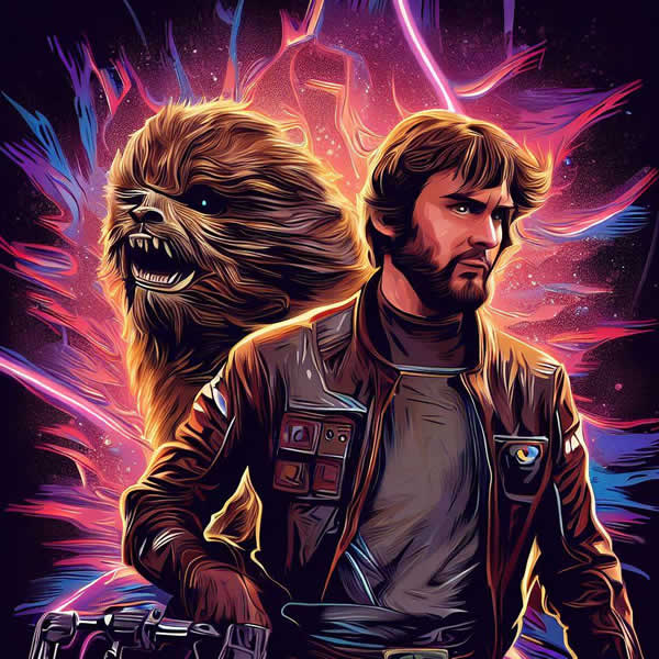Photo de Han Solo et de son fidèle acolyte chewbacca