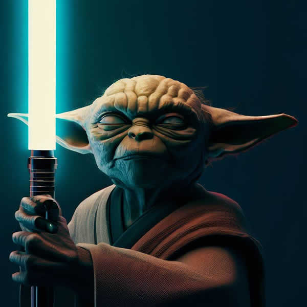 Maitre Yoda le sabre a la main