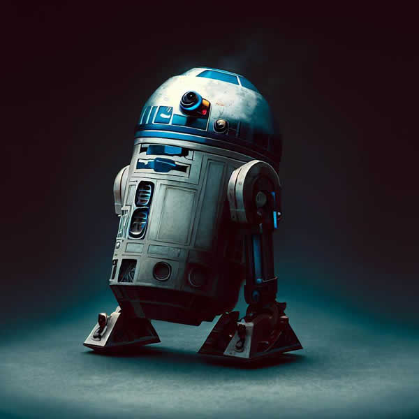 Une illustration de R2 D2 sur un fond noir