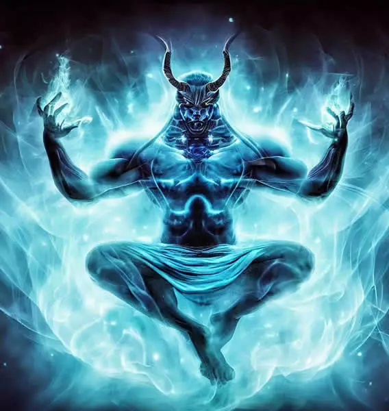 Une représentation puissante d'un Djinn, un être extraordinaire de la mythologie du Moyen-Orient, dégageant une énergie surnaturelle