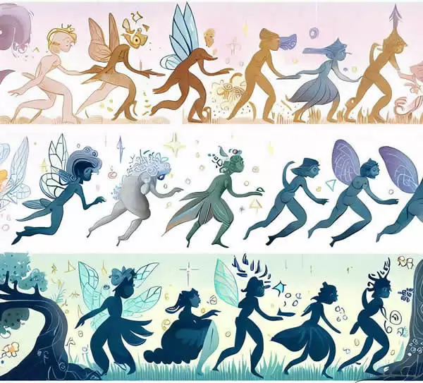 Illustration de l'évolution des fées, leurs mythes et symboles à travers le temps et à travers différentes cultures