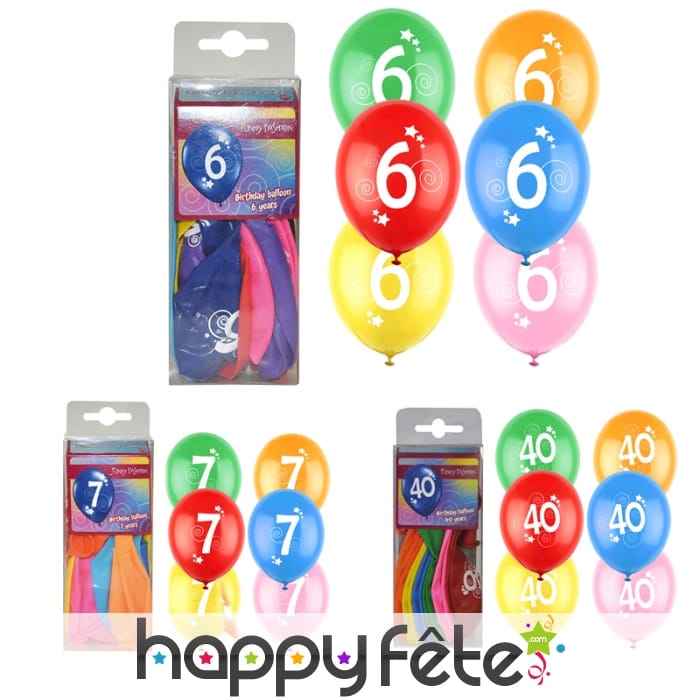 12 Ballons colorés imprimé âge