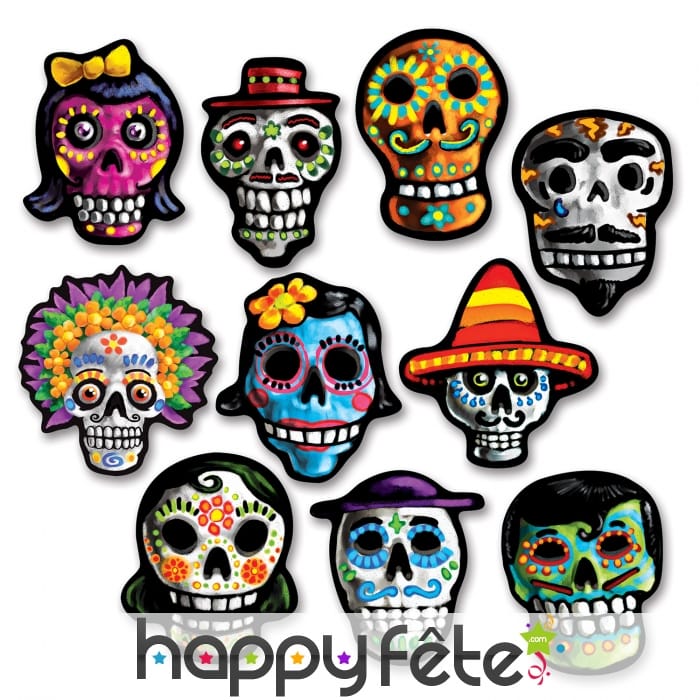 10 décors Dia de los Muertos en carton de 12cm