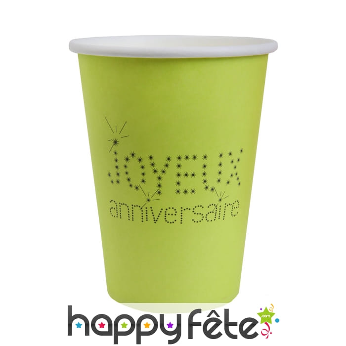 10 Gobelets verts Joyeux anniversaire