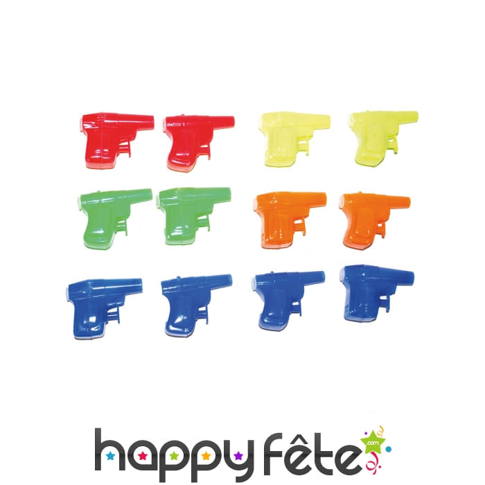 12 Mini révolvers à eau multicolores de 6cm