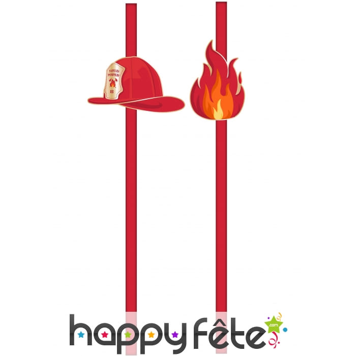 10 Pailles décorées d'un casque de pompier