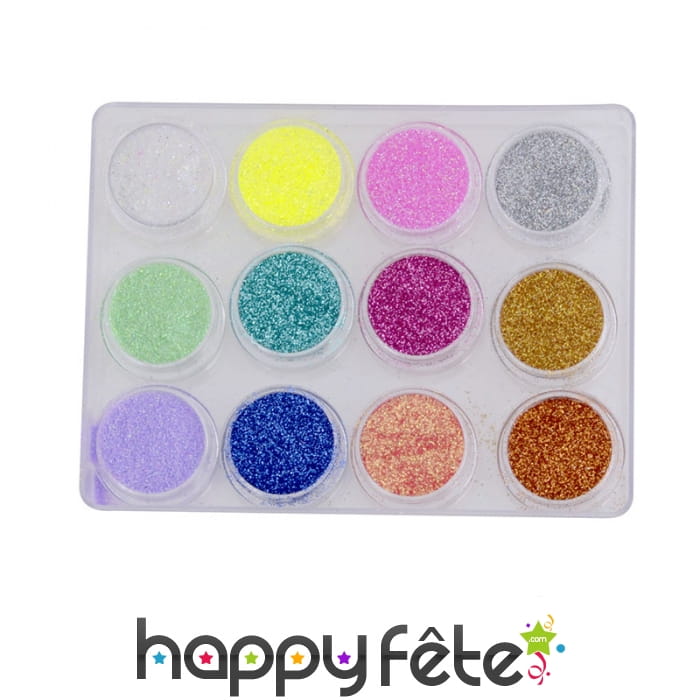 12 pots de paillettes colorés de 5 ml