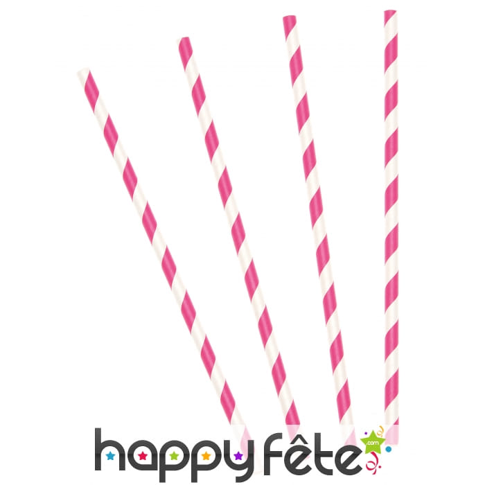 10 Pailles rayées fuchsia de 19,5cm