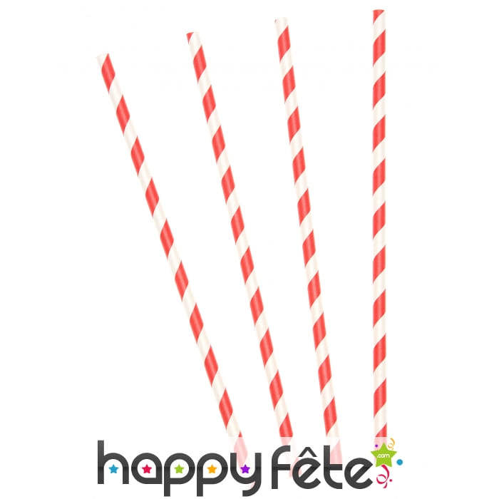 10 Pailles rayées rouge et blanc