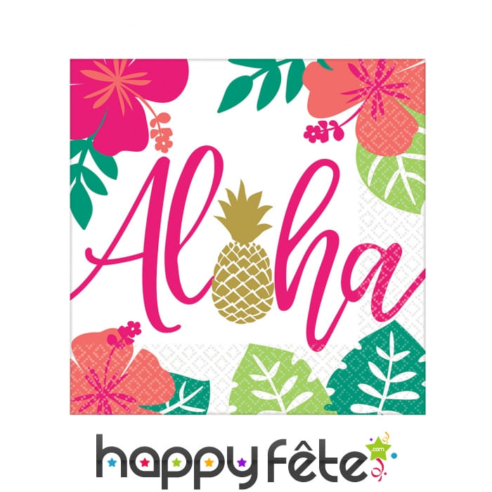 16 Serviettes Aloha colorées, en papier