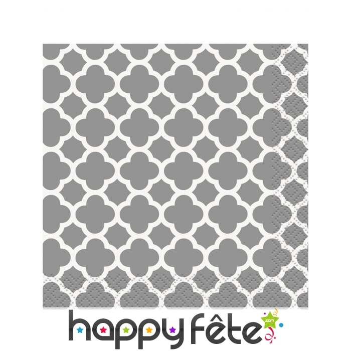 16 serviettes grises motif rosace blanche