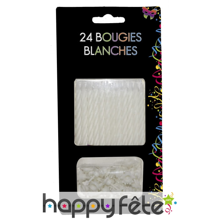 24 Bougies anniversaire avec bobeche blanches