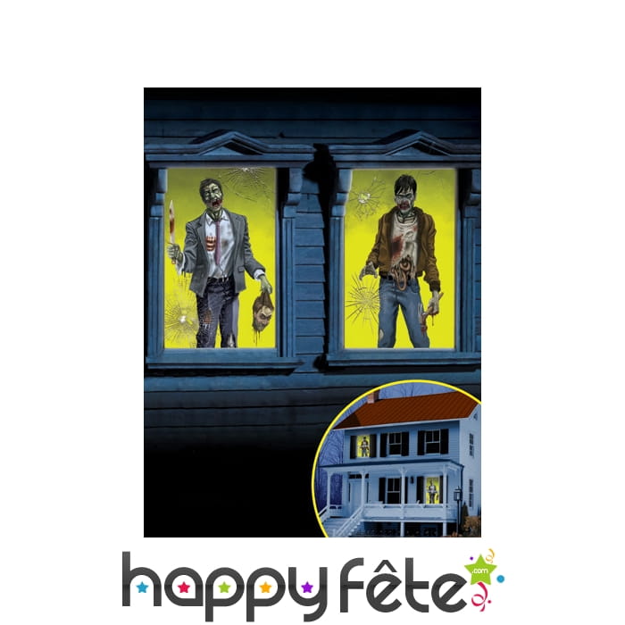 2 Décors de fenêtres Zombies sur fond vert