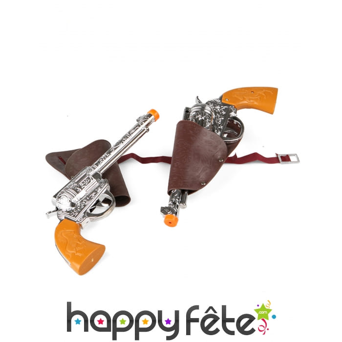 2 pistolets avec étuis marron pour homme