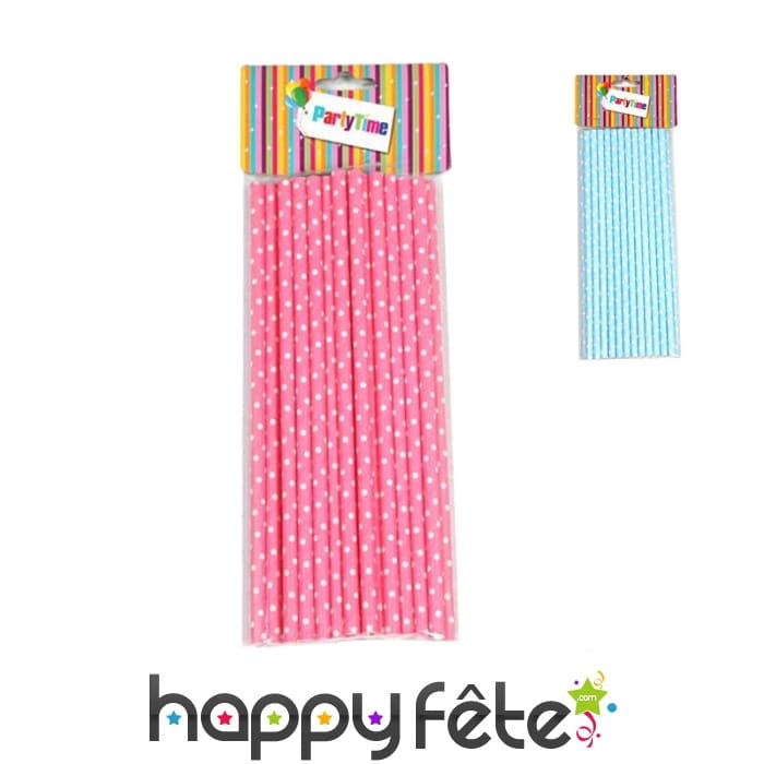 25 pailles en papier à pois blancs