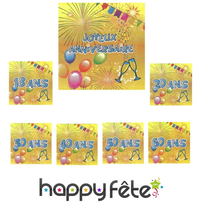 20 Serviettes Joyeux Anniversaire en papier