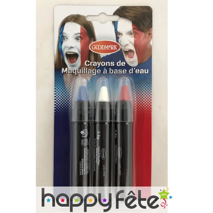 3 Crayons bleu blanc rouge de supporter