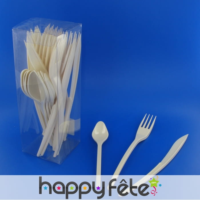 30 couverts en plastique ivoire