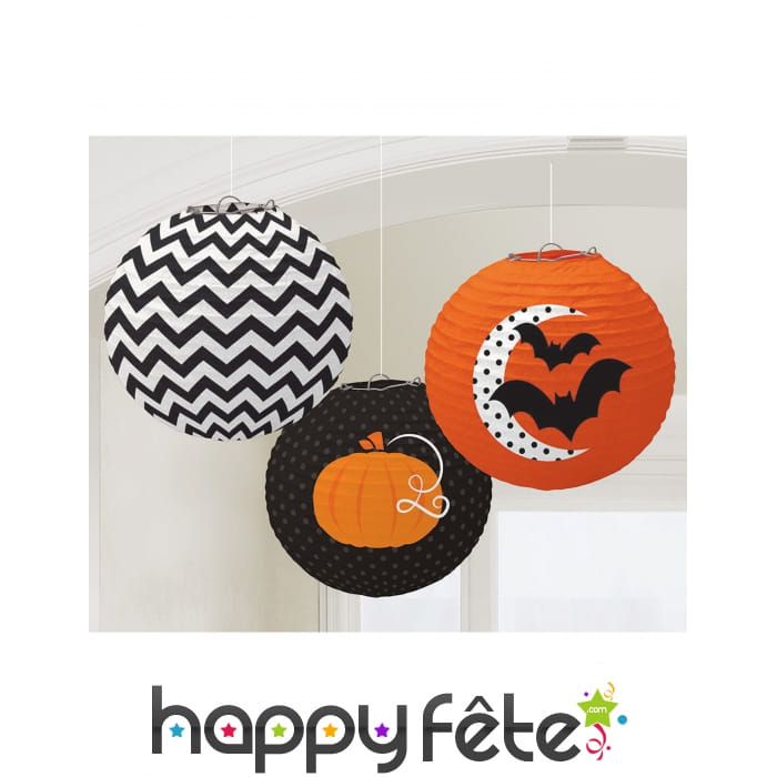3 Lanternes Halloween boule de 24cm