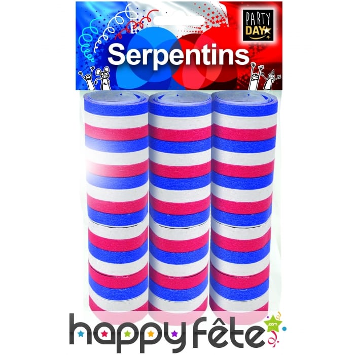 3 Rouleaux de serpentins bleu blanc rouge