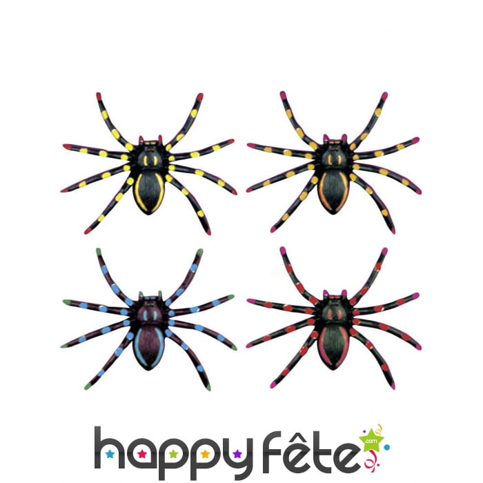 4 Araignées noirées et colorées de 7,5 cm