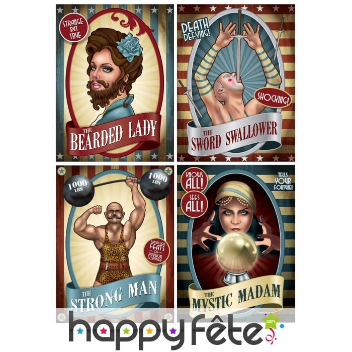 4 affiches Vintage de cirque
