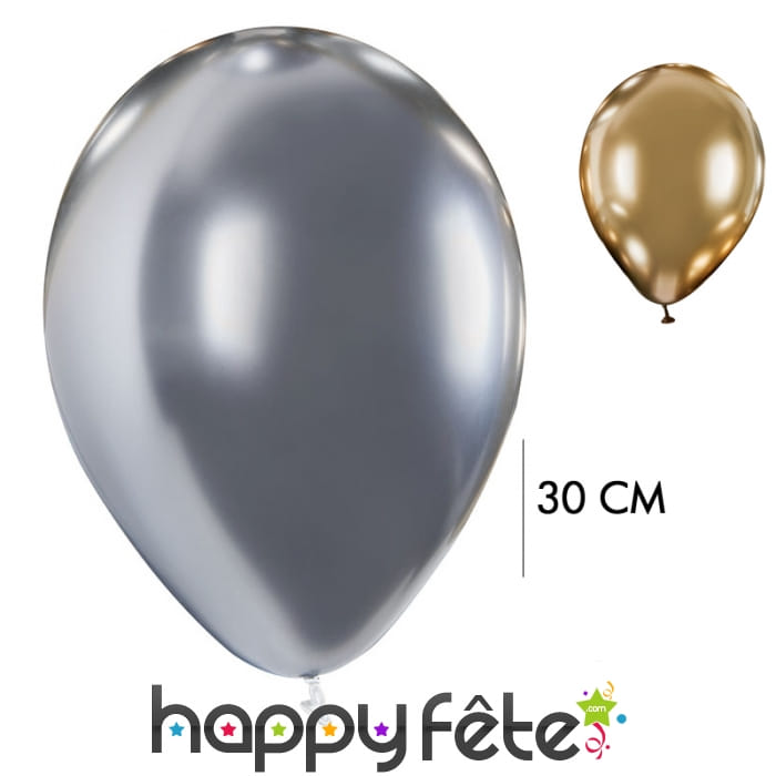 4 Ballons brillants argentés ou dorés, 30cm