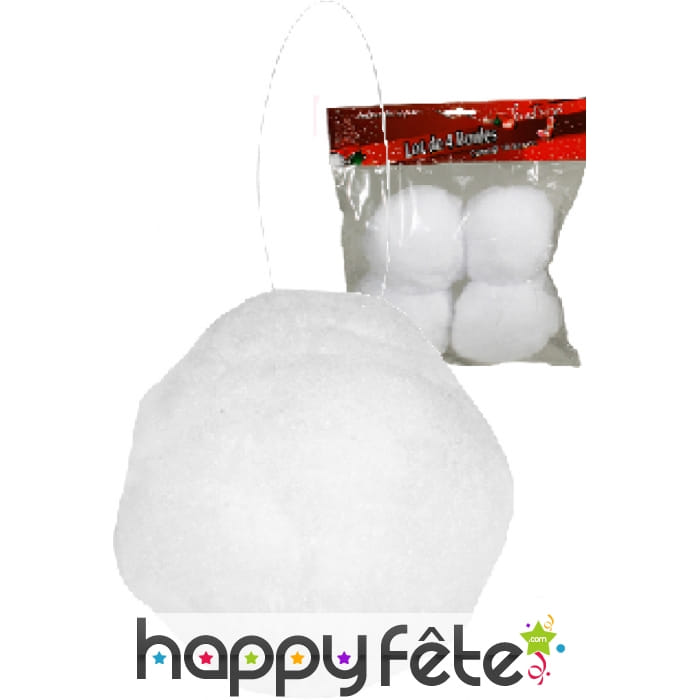 4 boules blanches de noël en coton. 10 cm