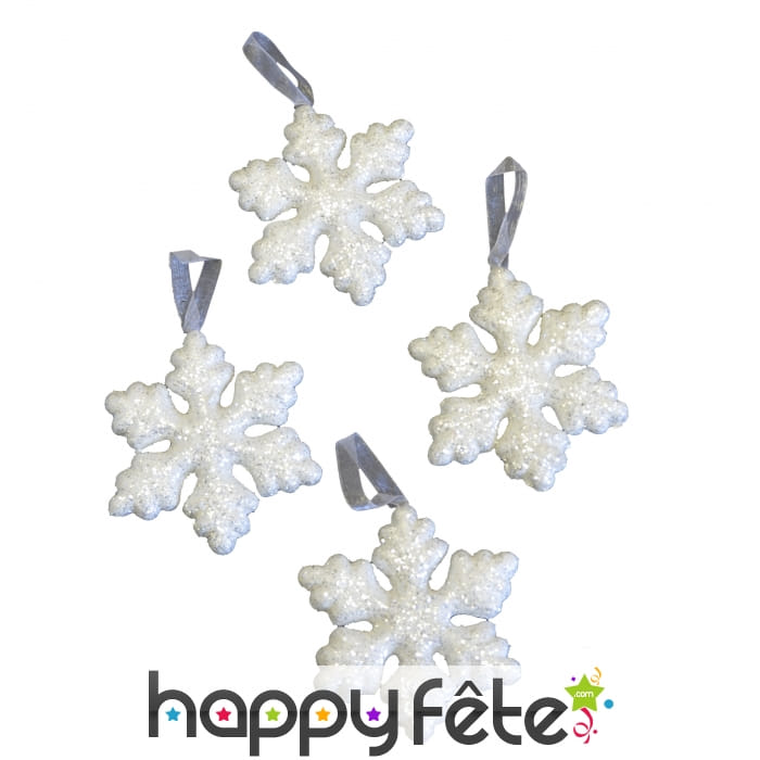 4 flocons de Noël blancs à paillettes