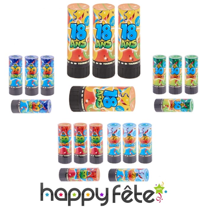 4 Minis canons confettis serpentins anniversaire