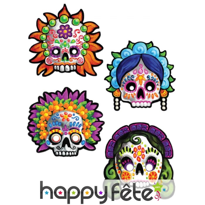 4 Masques Dia de los muertos de déco