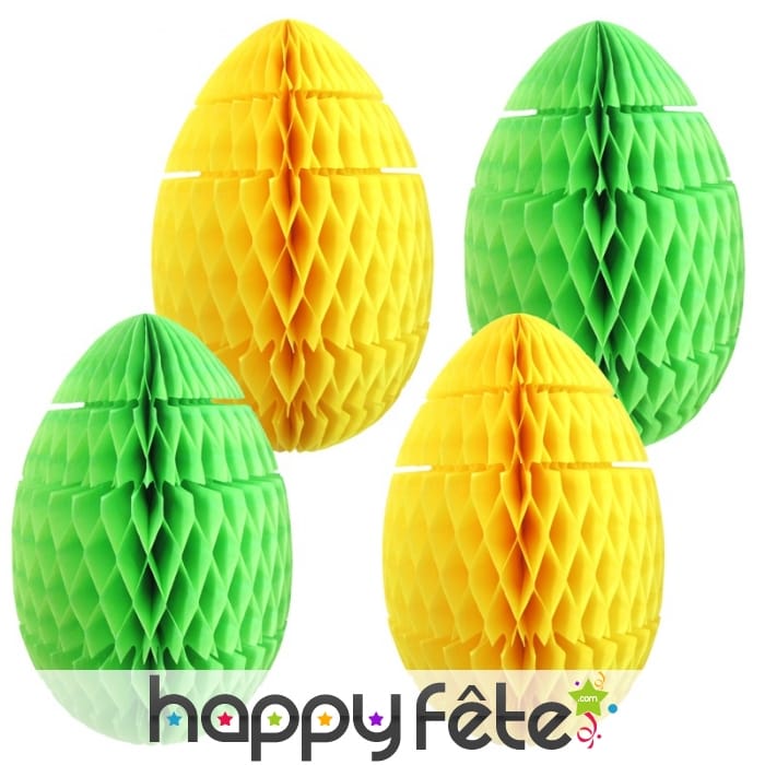 4 oeufs de pâques alvéolés anis et jaune, 15 cm