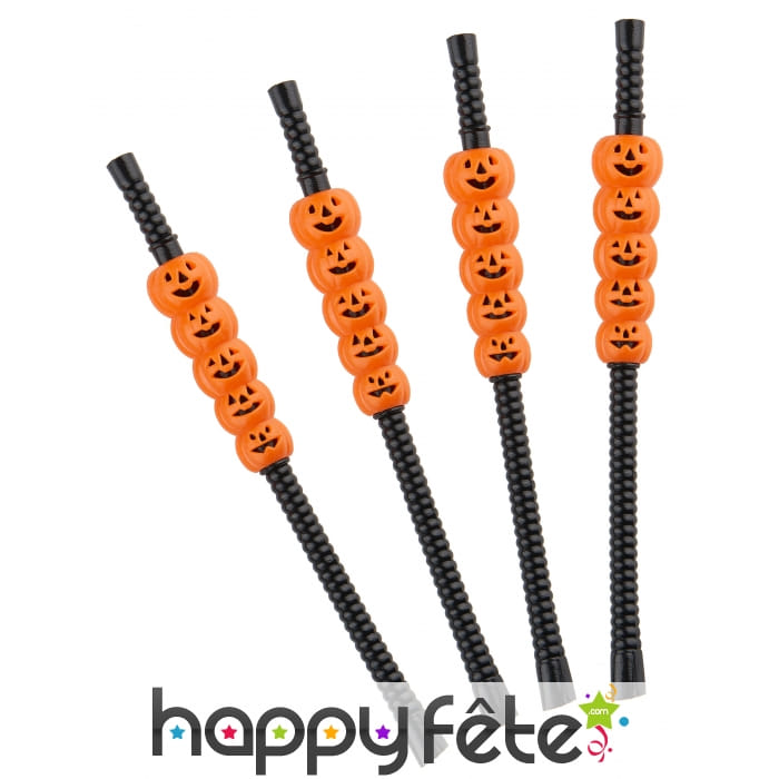 4 Pailles décorées de citrouilles en relief