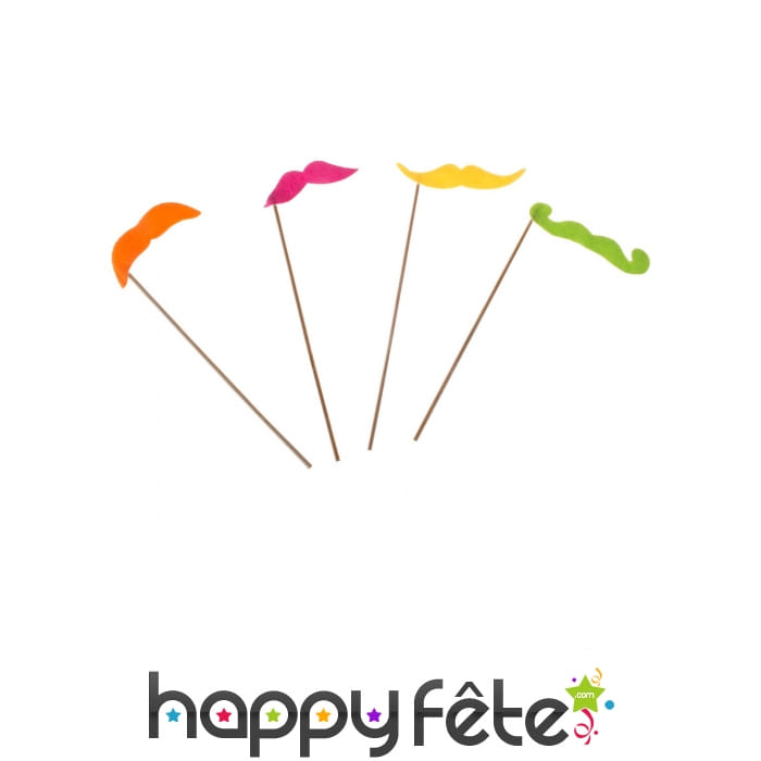 4 photobooth Moustaches fluos