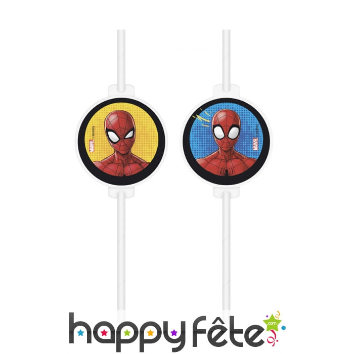4 Pailles Spiderman en plastique