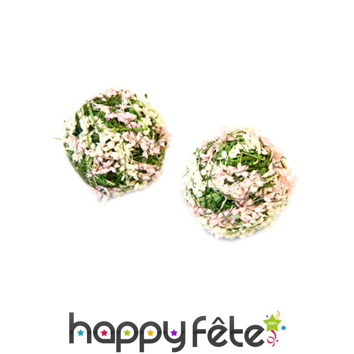 4 sphères de fleurs décoratives rose blanc, 5cm