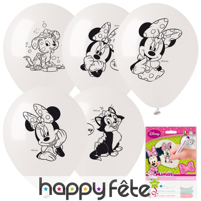 5 ballons à colorier Minnie Mouse