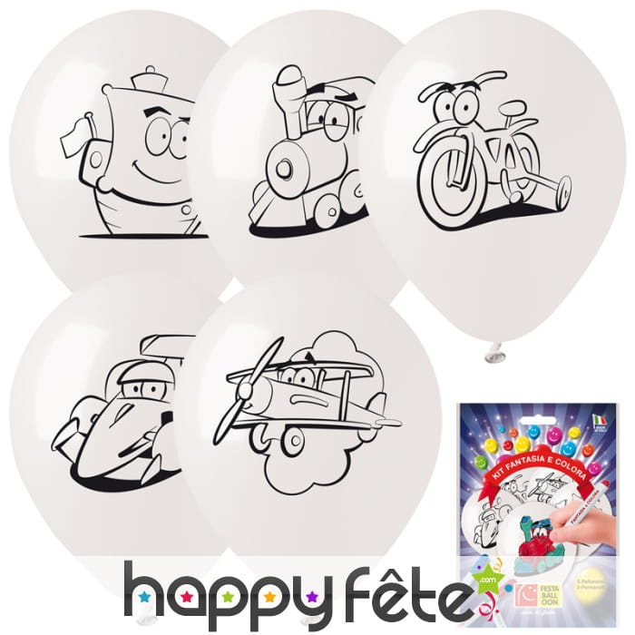 5 ballons à colorier sur le thème des jouets
