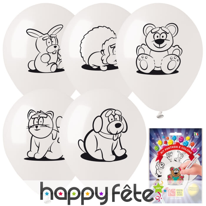 5 ballons à colorier sur le thème des peluches