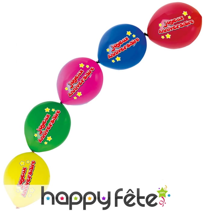 5 Ballons à liens joyeux anniversaire, 30cm