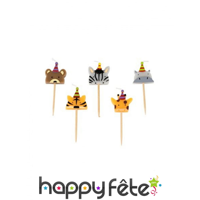 5 Bougies animaux de la jungle de 2,5 cm