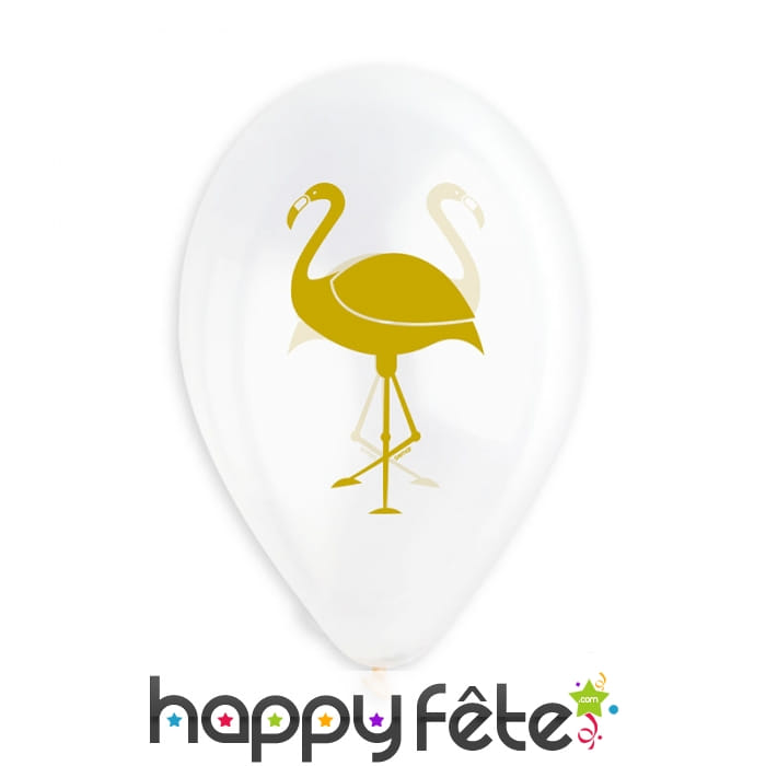 5 Ballons blancs motif flamant rose doré, 33cm