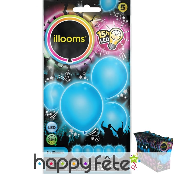 5 ballons bleus lumineux