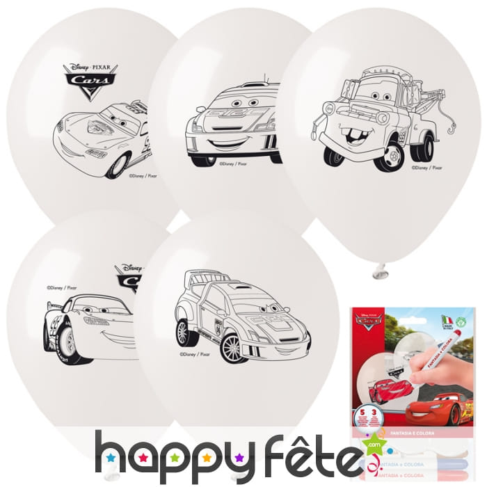 5 ballons Cars à colorier