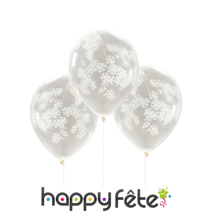 5 Ballons confettis transparents flocon de neige
