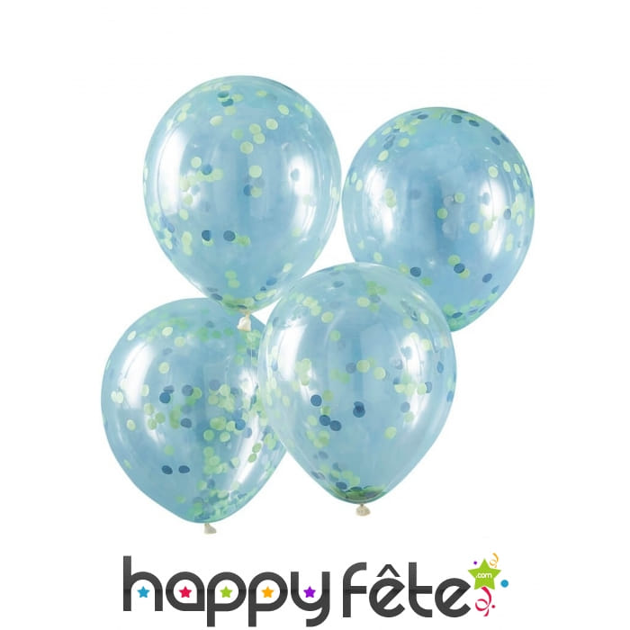 5 Ballons confettis verts transparents, 30cm