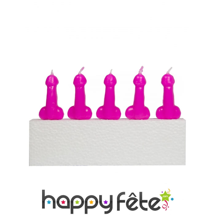 5 Bougies en forme de zizi rose, 14 cm