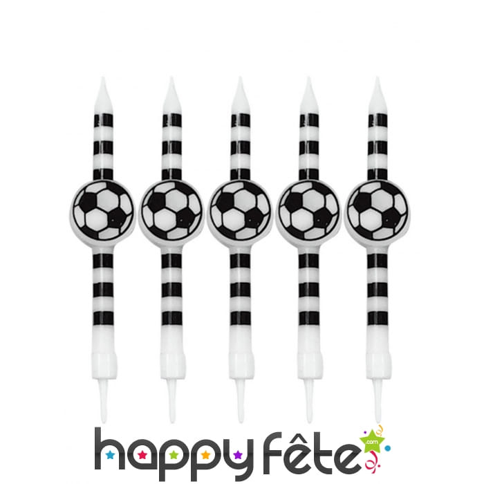 5 Bougies football noires et blanches de 10 cm